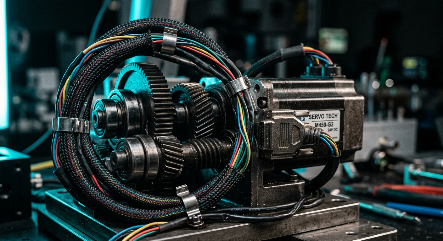 Close-up of robotic servo motor and precision gears